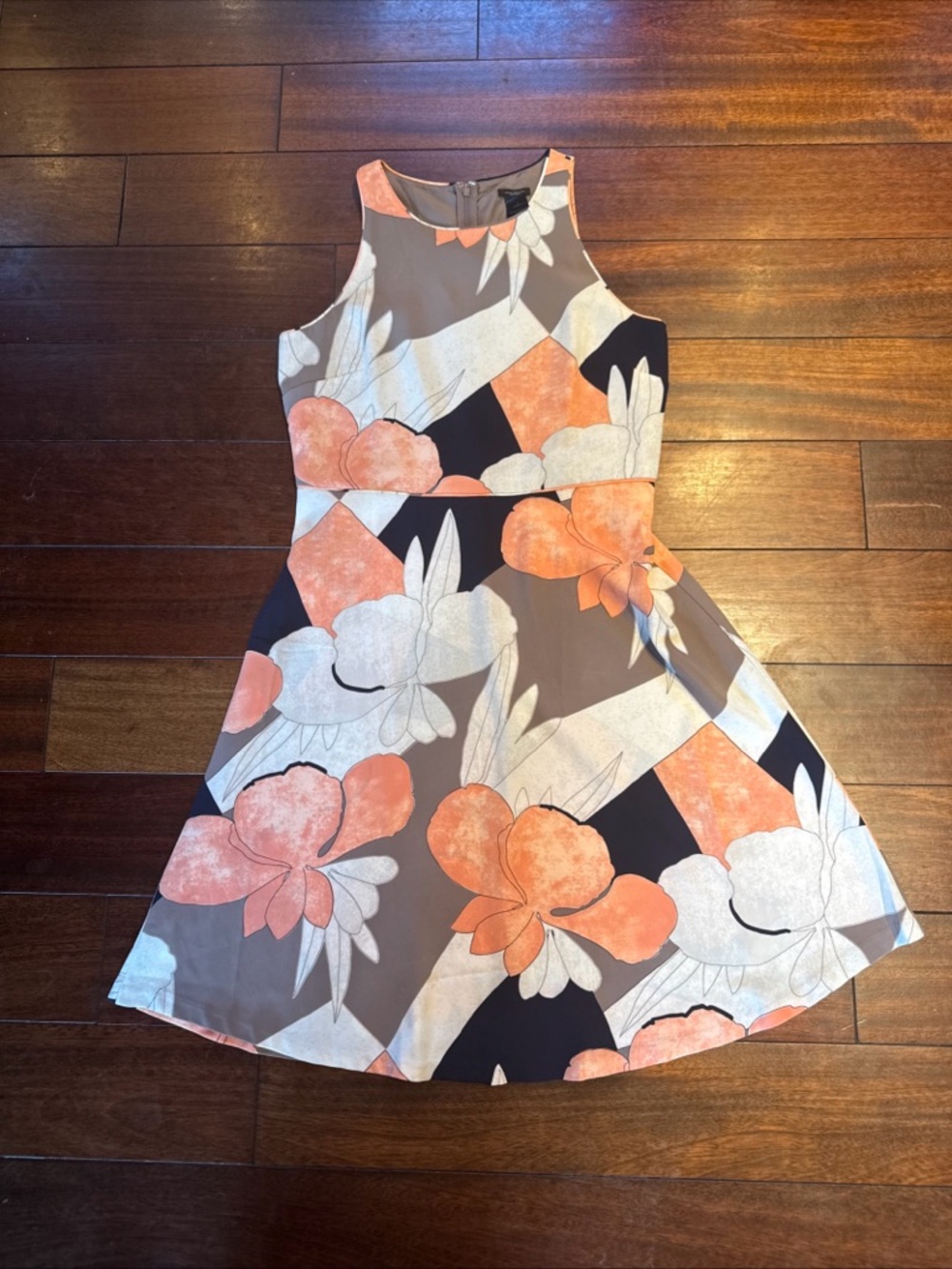Ann Taylor Factory Dress Womens Size 10 Floral Sleeveless A-Line Coral And Navy